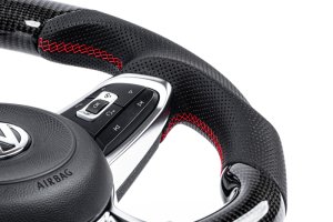 Volkswagen GTI Steering Wheel - APR - Carbon Fiber & Perforated Leather, Red Stitching - Red - `15-`21 Volkswagen GTI Steering Wheel - APR - Carbon Fiber & Perforated Leather, Red Stitching - Red - `15-`21