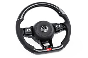 Volkswagen Golf R Steering Wheel - APR - Carbon Fiber & Perforated Leather - Silver - `15-`19