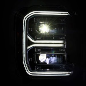 Ford F-250 SD Headlights - AlphaRex - LUXX LED Projector with Active Light/Sequential Signal/Switchback - Alpha Black - `23-`26