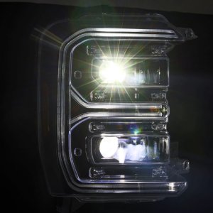 Ford F-250 SD Headlights - AlphaRex - LUXX LED Projector with Active Light/Sequential Signal/Switchback - Alpha Black - `23-`26