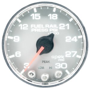 GMC Duramax Fuel Pressure Gauge - AutoMeter - Spek-Pro 30Kpsi Stepper Motor with Peak & Warn - Silver/Chrome - `01-`12