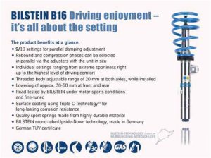 Mercedes-Benz E250 Coilover Suspension Kit - Front + Rear - Bilstein - B16 (PSS10) 10-Stage Adjustable Monotube - `14-`16 Mercedes-Benz E250 Coilover Suspension Kit - Front + Rear - Bilstein - B16 (PSS10) 10-Stage Adjustable Monotube - `14-`16