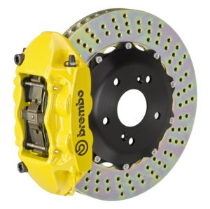 Mitsubishi Lancer Evo Brake Kit - Rear - Brembo - 4 Piston Cast 328x28 2pc Rotor Drilled - Yellow - `99-`07 Mitsubishi Lancer Evo Brake Kit - Rear - Brembo - 4 Piston Cast 328x28 2pc Rotor Drilled - Yellow - `99-`07