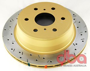 Chevrolet Silverado Brake Rotor (1) - Rear - DBA - 4000 Series XS Gold, Drilled & Slotted - Gold - `06-`08
