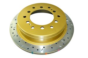Toyota FJ Cruiser Brake Rotor (1) - Rear - DBA - 4000 Series XS Cross Drilled/Slotted - Gold - `10-`27 Toyota FJ Cruiser Brake Rotor (1) - Rear - DBA - 4000 Series XS Cross Drilled/Slotted - Gold - `10-`27