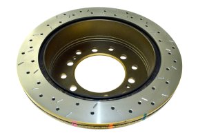 Toyota FJ Cruiser Brake Rotor (1) - Rear - DBA - 4000 Series XS Cross Drilled/Slotted - Gold - `10-`27 Toyota FJ Cruiser Brake Rotor (1) - Rear - DBA - 4000 Series XS Cross Drilled/Slotted - Gold - `10-`27