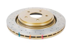 Chevrolet Corvette C6 Brake Rotor (1) - Rear - DBA - 4000 Series XS Drilled/Slotted - Gold - `05-`12