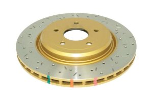 Chevrolet Corvette C6 Brake Rotor (1) - Rear - DBA - 4000 Series XS Gold Cross Drilled/Slotted - Gold - `05-`12