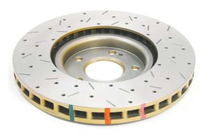 Mitsubishi Lancer Evolution Brake Rotor (1) - Front - DBA - 4000 Series XS, Cross Drilled/Slotted - Gold - `03-`05 Mitsubishi Lancer Evolution Brake Rotor (1) - Front - DBA - 4000 Series XS, Cross Drilled/Slotted - Gold - `03-`05