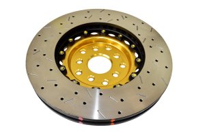 Subaru STi Brake Rotors (2) - Front - DBA - 5000 Series Drilled/Slotted - Gold - `04-`07