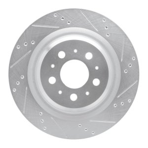 Tesla Model Y Brake Rotor (1) - Rear Right - DFC - Drilled & Slotted - Silver - `17-`25