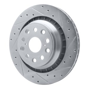 Lexus LS600h Brake Rotor (1) - Right Rear - DFC - Drilled & Slotted - Silver - `07-`17