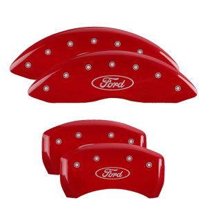 Ford Flex Caliper Covers - Front + Rear - MGP - Engraved 4 Logo with Oval Logo - Red - `13-`19
