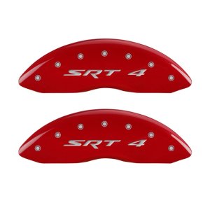 Dodge Caliber Caliper Covers - Front - MGP - SRT4, Red powder coat finish, silver characters - Red - `07-`12 Dodge Caliber Caliper Covers - Front - MGP - SRT4, Red powder coat finish, silver characters - Red - `07-`12