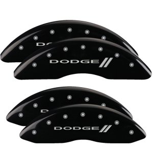 Dodge Ram Brake Caliper Covers - Front + Rear - MGP - 4 Logo Engraved With stripes - Black - 2010 Dodge Ram Brake Caliper Covers - Front + Rear - MGP - 4 Logo Engraved With stripes - Black - 2010
