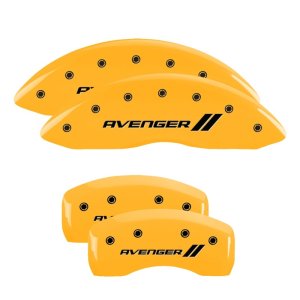 Dodge Caliber Caliper Covers - Front + Rear - MGP - 4 Logo with stripes/Avenger - Yellow - `07-`14 Dodge Caliber Caliper Covers - Front + Rear - MGP - 4 Logo with stripes/Avenger - Yellow - `07-`14