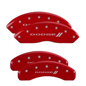 Dodge Grand Caliper Covers - Front + Rear - MGP - Engraved With stripes/Dodge - Red - `11-`19