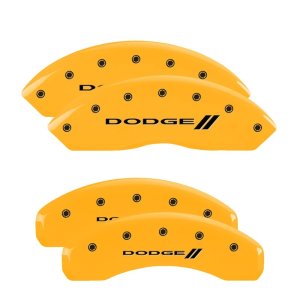 Dodge Grand Caliper Covers - Front + Rear - MGP - Engraved with stripes - Yellow - `11-`19