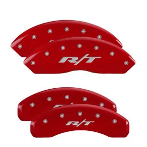 Dodge Grand Caliper Covers - Front + Rear - MGP - RT Engraved, Red powder coat finish, silver characters - Red - `11-`19 Dodge Grand Caliper Covers - Front + Rear - MGP - RT Engraved, Red powder coat finish, silver characters - Red - `11-`19