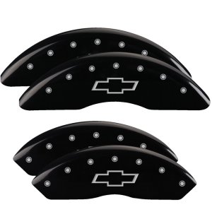 Chevrolet Express Caliper Covers - Front & Rear - MGP - Engraved Bowtie - Black powder coat finish - `09-`17