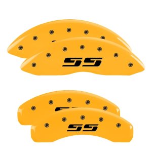 Chevrolet Silverado Caliper Covers - Front + Rear - MGP - SS Engraved Black Characters - Yellow - `99-`06 Chevrolet Silverado Caliper Covers - Front + Rear - MGP - SS Engraved Black Characters - Yellow - `99-`06