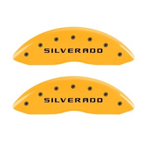Chevrolet Silverado Caliper Covers - Front - MGP - Engraved Silverado - Yellow - `07-`13