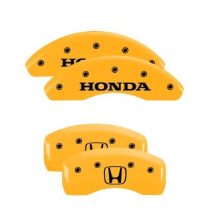 Honda CR-V Caliper Covers - Front + Rear - MGP - Engraved Front: Honda - Engraved Rear: H Logo - Yellow - `12-`16