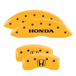 Honda Pilot Caliper Covers - Front + Rear - MGP - Engraved Front Honda + Engraved Rear H Logo - Yellow - `09-`23