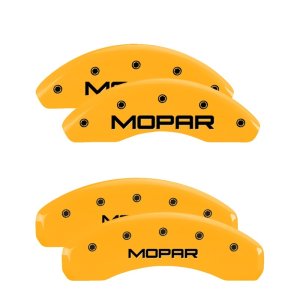Chrysler Prowler Caliper Covers - Front + Rear - MGP - Engraved MOPAR, Black Characters - Yellow - `97-`02