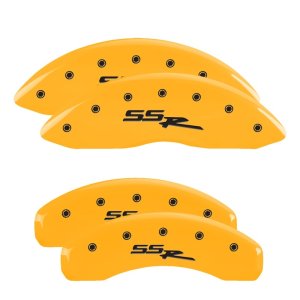 GMC Sierra 1500 Caliper Covers (4) - Front + Rear - MGP - SSR, Yellow Powder Coat Finish, Black Characters - Yellow - `99-`06
