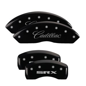 Cadillac SRX Caliper Covers - Front + Rear - MGP - Engraved Front Cursive/Cadillac - Engraved Rear SRX - Black - `04-`11