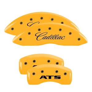 Cadillac ATS Caliper Covers - Front + Rear - MGP - Engraved Cadillac, Engraved Rear ATS - Yellow - `13-`18