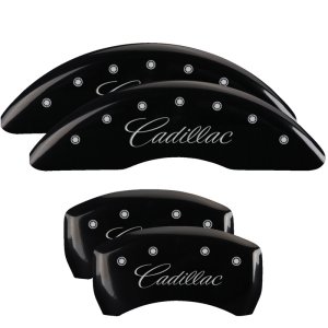 Cadillac XTS Caliper Covers - Front + Rear - MGP - Engraved Cursive/Cadillac - Black - `13-`19