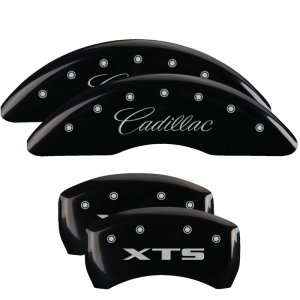Cadillac XTS Caliper Covers - Front + Rear - MGP - Engraved Front: Cadillac - Engraved Rear: XTS - Black - `13-`19