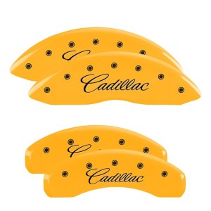 Cadillac CTS Caliper Covers - Front + Rear - MGP - Cursive/Cadillac - Yellow - `09-`19