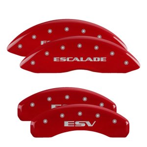 Cadillac Escalade Caliper Covers - Front + Rear - MGP - Engraved Front: Escalade - Engraved Rear: ESV - Red - `02-`06