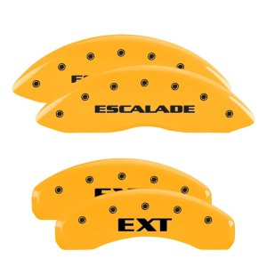 Cadillac Escalade Caliper Covers - Front + Rear - MGP - Engraved Front Escalade, Engraved Rear EXT - Yellow - `07-`20