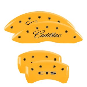 Cadillac CTS Caliper Covers - MGP - Engraved Front Cursive/Cadillac - Engraved Rear CTS - Yellow - `13-`17