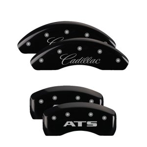 Cadillac ATS Caliper Covers - Front + Rear - MGP - Engraved Front Cadillac, Engraved Rear ATS - Black - `13-`16