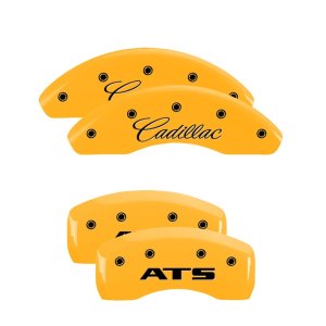 Cadillac ATS Caliper Covers - Front + Rear - MGP - Engraved Front Cadillac - Engraved Rear ATS - Yellow - `13-`16