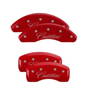 Cadillac ATS Caliper Covers - Front + Rear - MGP - Cursive/Cadillac - Red - `13-`16