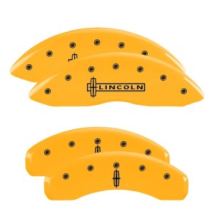 Lincoln MKS Caliper Covers - Front + Rear - MGP - Engraved Front: Lincoln - Engraved Rear: Star logo - Yellow - `09-`12