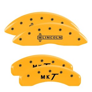 Lincoln MKT Caliper Covers - Front + Rear - MGP - Engraved Front Lincoln - Engraved Rear MKT - Yellow - `11-`16