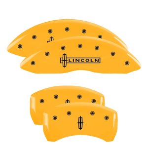 Lincoln MKS Caliper Covers - Front + Rear - MGP - 4 Logo - Yellow - `13-`16