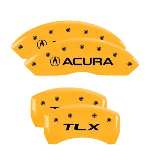 Acura TLX Caliper Covers - Front + Rear - MGP - Engraved Front: Acura - Engraved Rear: TLX, Yellow finish black characters - Yellow - `15-`20