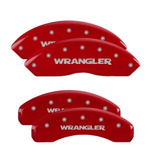 Jeep Wrangler Caliper Covers - Front + Rear - MGP - 4 Logo - Red - `07-`18