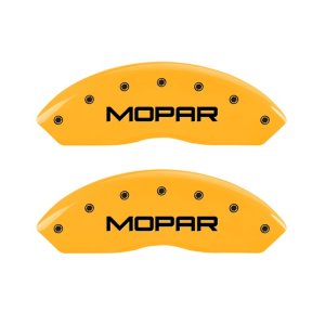 Jeep Wrangler Caliper Covers - Front - MGP - 2 Logo Engraved Front Mopar - Yellow - `97-`06