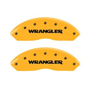 Jeep Wrangler Caliper Covers - Front + Rear - MGP - 2 Logo Engraved - Yellow - `97-`06