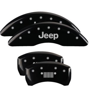 Jeep Cherokee Caliper Covers - Front + Rear - MGP - Engraved Front JEEP, Engraved Rear JEEP Grill logo - Black - `14-`23