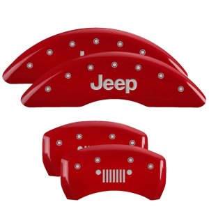 Jeep Cherokee Caliper Covers - Front + Rear - MGP - 4 Logo Engraved - Red - `14-`23